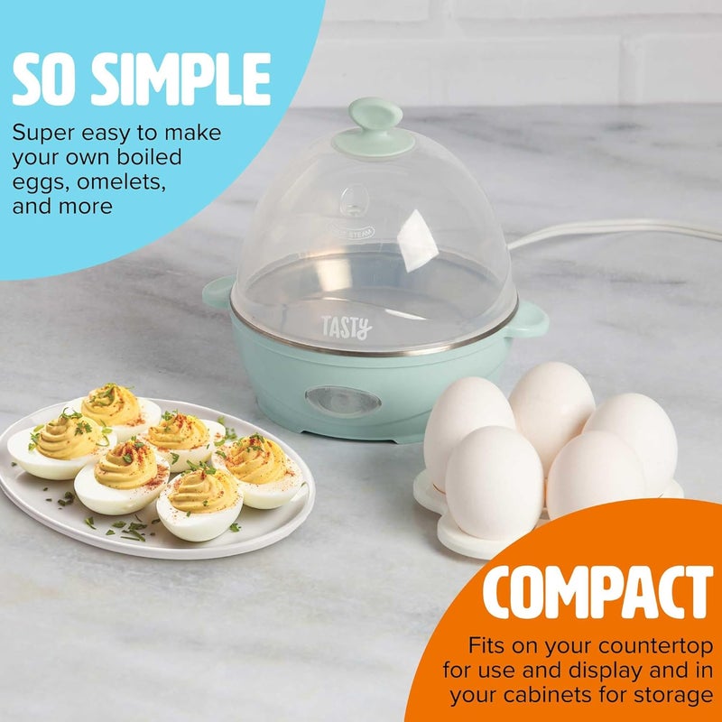 Tasty Mini Rapid Egg Cooker, 5-Egg Capacity for Perfect Hard Boiled Eggs or Omelets, Auto Shut Off, Aqua - Image 2